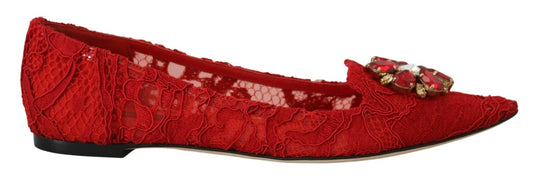 Dolce & Gabbana Red Taormina Crystals Loafers Flats Shoes - SMARTMARTNZ