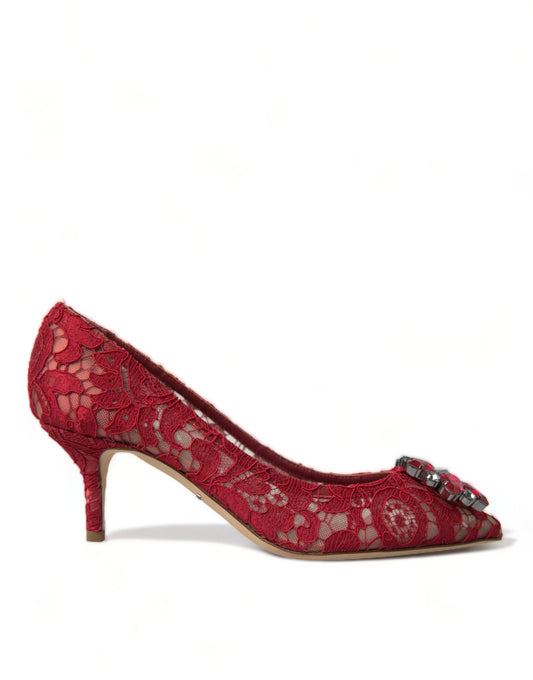 Dolce & Gabbana Red Taormina Lace Crystal Heels Pumps Shoes - SMARTMARTNZ