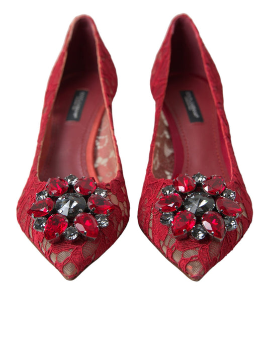 Dolce & Gabbana Red Taormina Lace Crystal Heels Pumps Shoes - SMARTMARTNZ