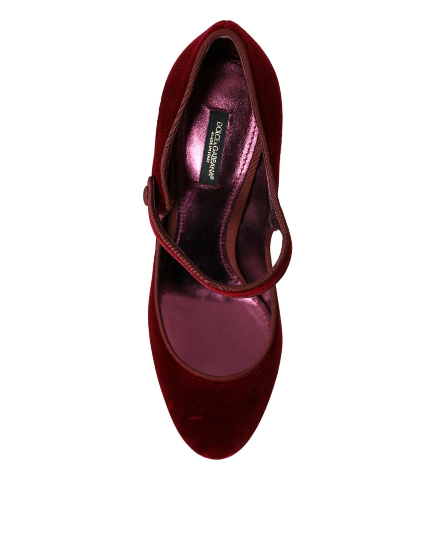 Dolce & Gabbana Red Velvet Gold Crystals Heels Mary Jane Shoes - SMARTMARTNZ