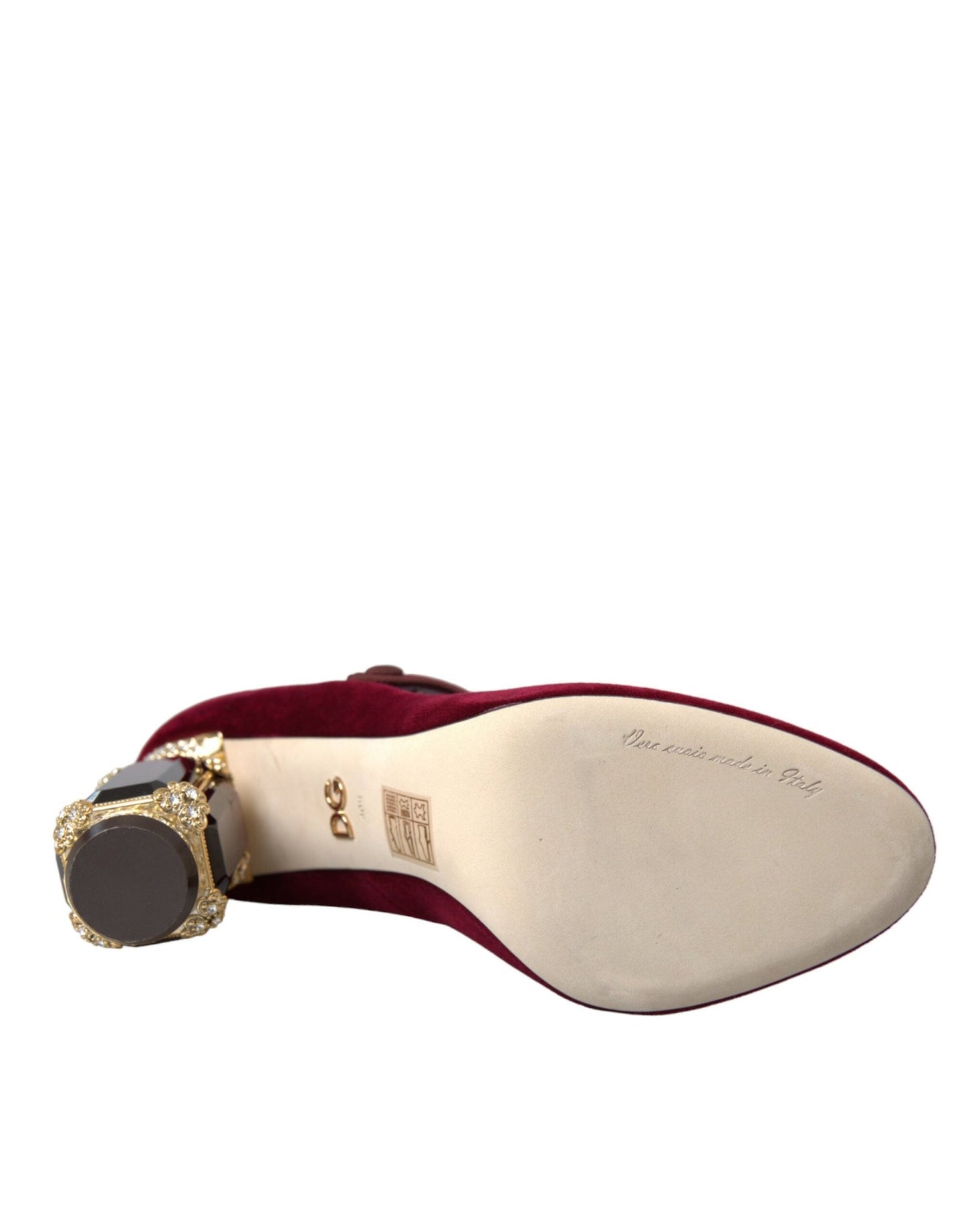 Dolce & Gabbana Red Velvet Gold Crystals Heels Mary Jane Shoes - SMARTMARTNZ
