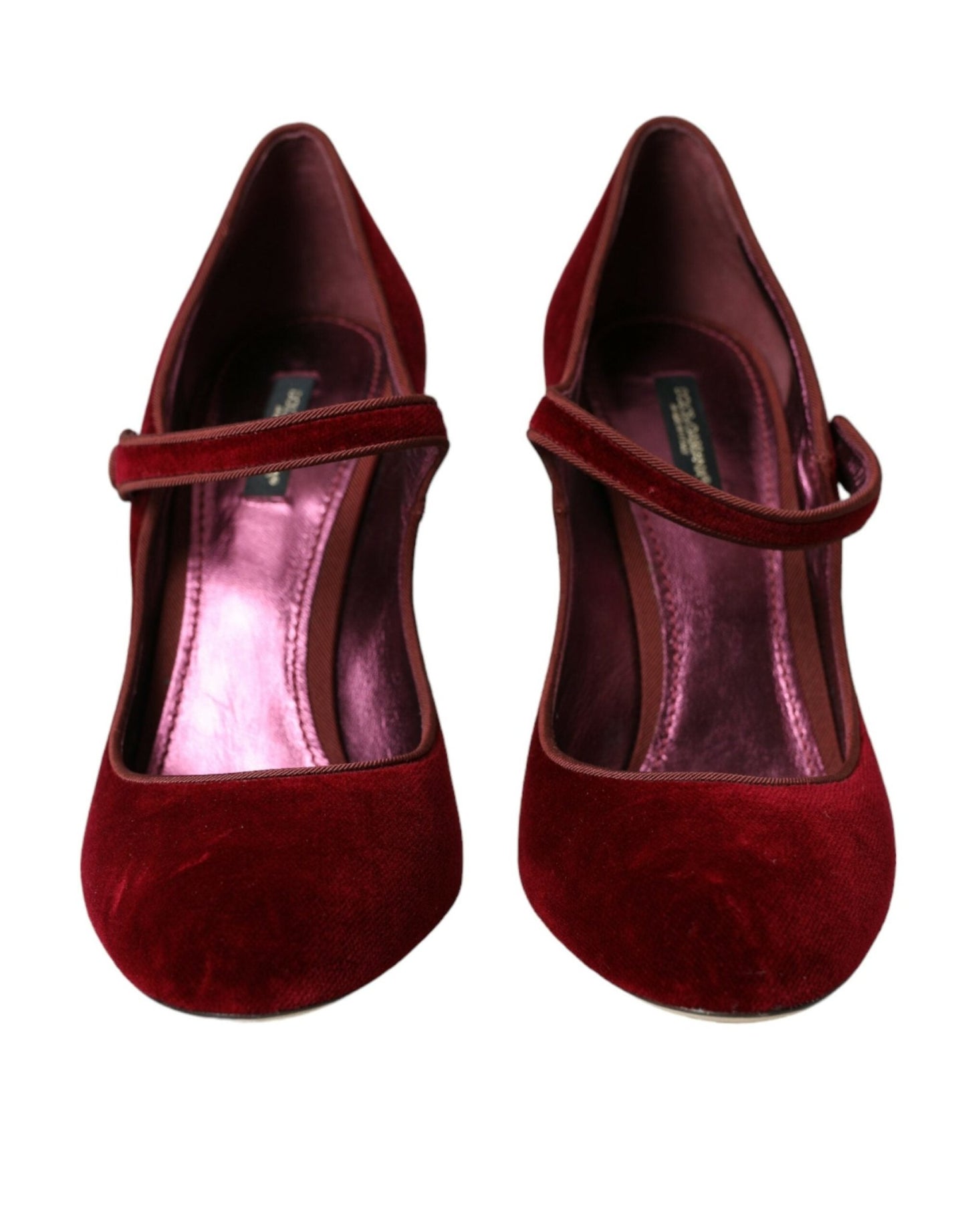 Dolce & Gabbana Red Velvet Gold Crystals Heels Mary Jane Shoes - SMARTMARTNZ
