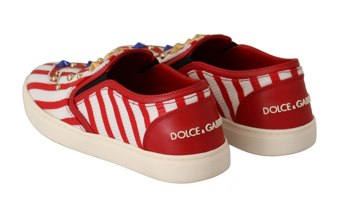 Dolce & Gabbana Red White Anchor Studded Loafers Shoes - SMARTMARTNZ