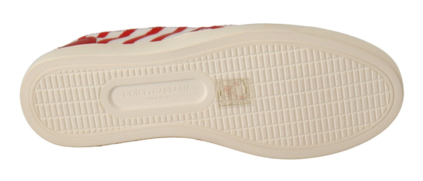Dolce & Gabbana Red White Anchor Studded Loafers Shoes - SMARTMARTNZ