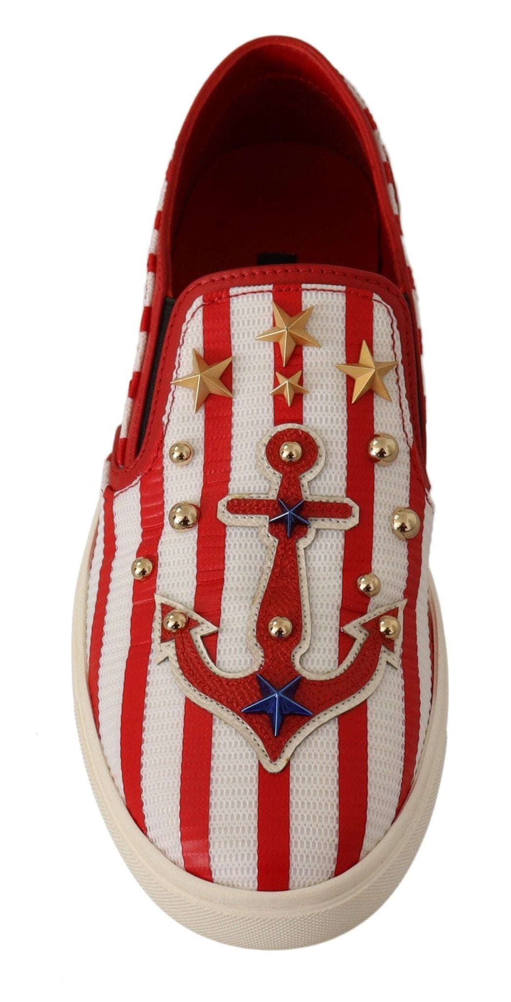 Dolce & Gabbana Red White Anchor Studded Loafers Shoes - SMARTMARTNZ
