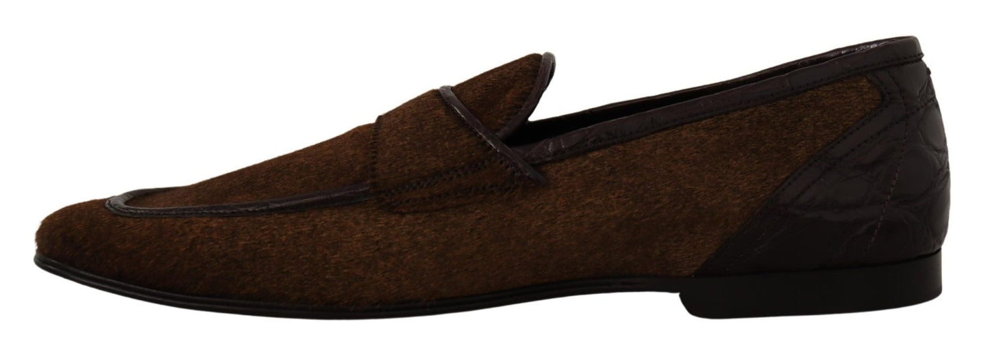 Dolce & Gabbana Shoes Dress Loafers Brown Leather Slip Shoes - SMARTMARTNZ