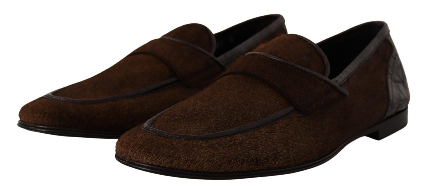 Dolce & Gabbana Shoes Dress Loafers Brown Leather Slip Shoes - SMARTMARTNZ
