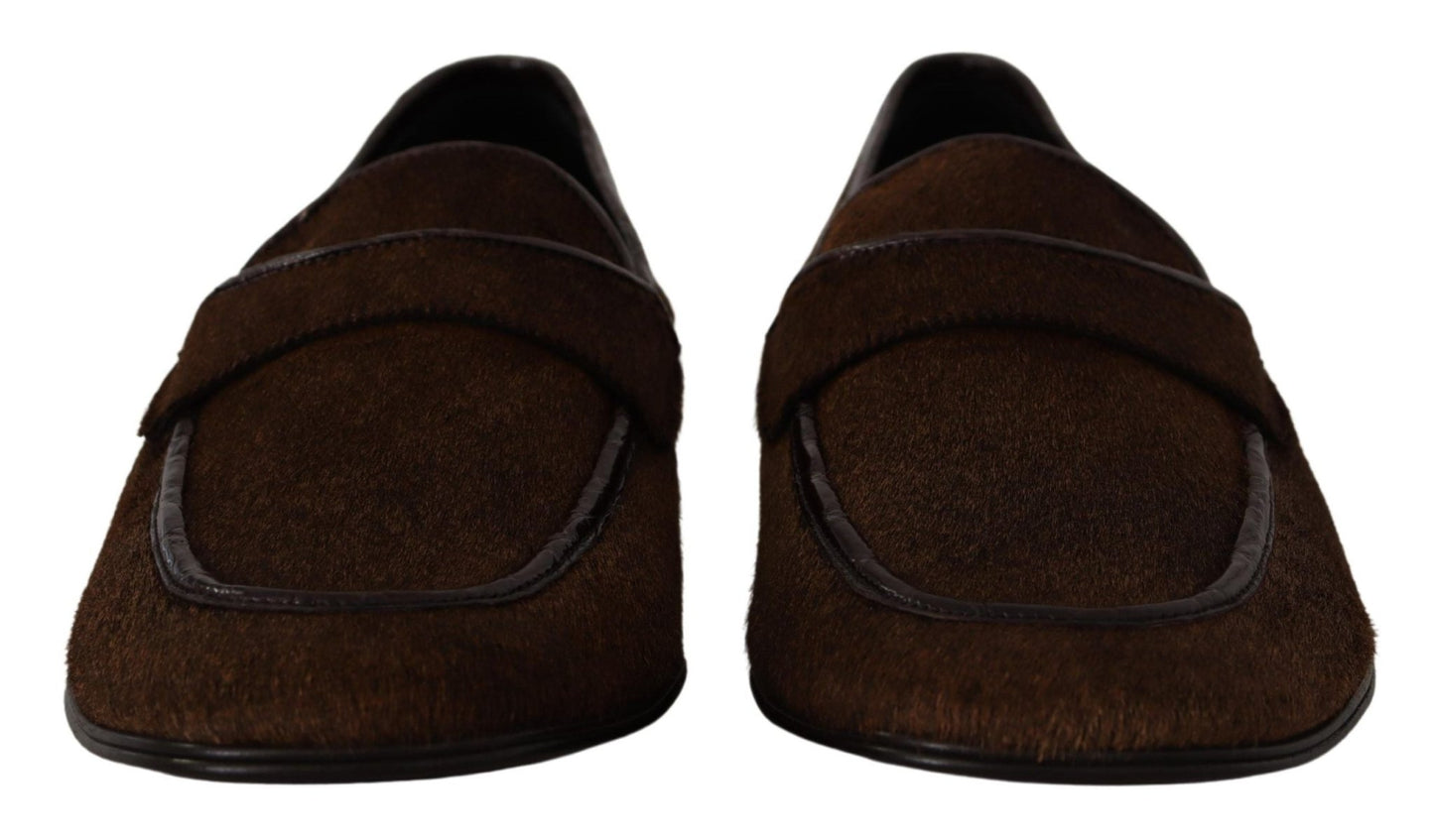 Dolce & Gabbana Shoes Dress Loafers Brown Leather Slip Shoes - SMARTMARTNZ