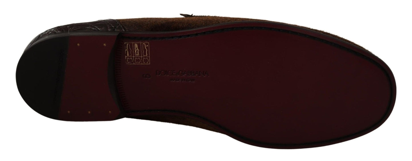 Dolce & Gabbana Shoes Dress Loafers Brown Leather Slip Shoes - SMARTMARTNZ