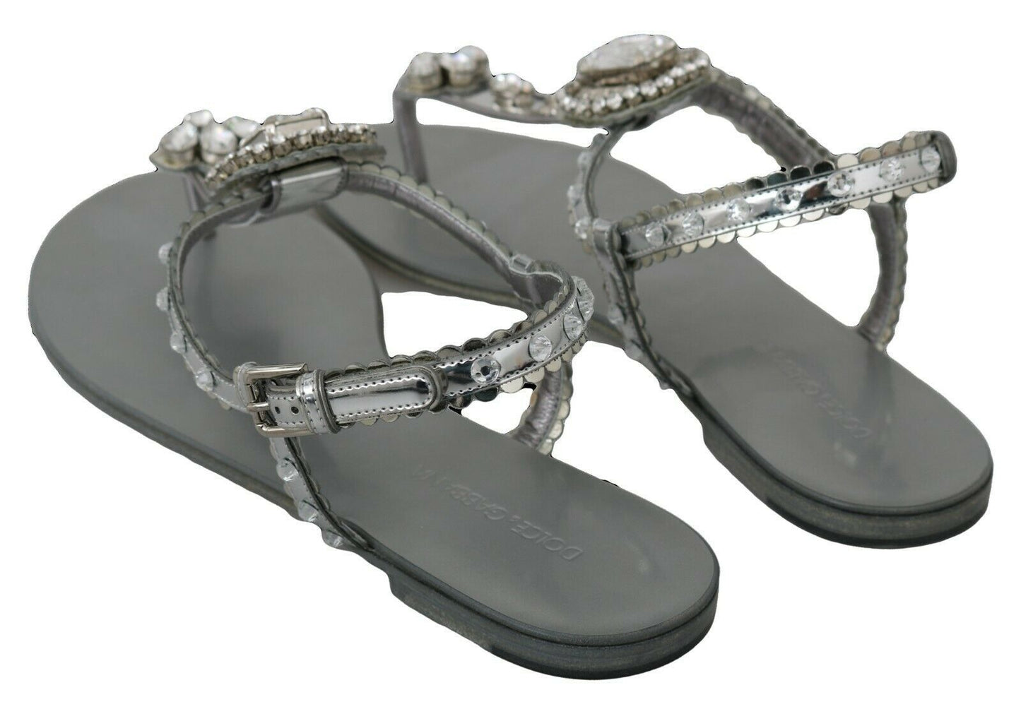 Dolce & Gabbana Silver Crystal Sandals Flip Flops Shoes - SMARTMARTNZ