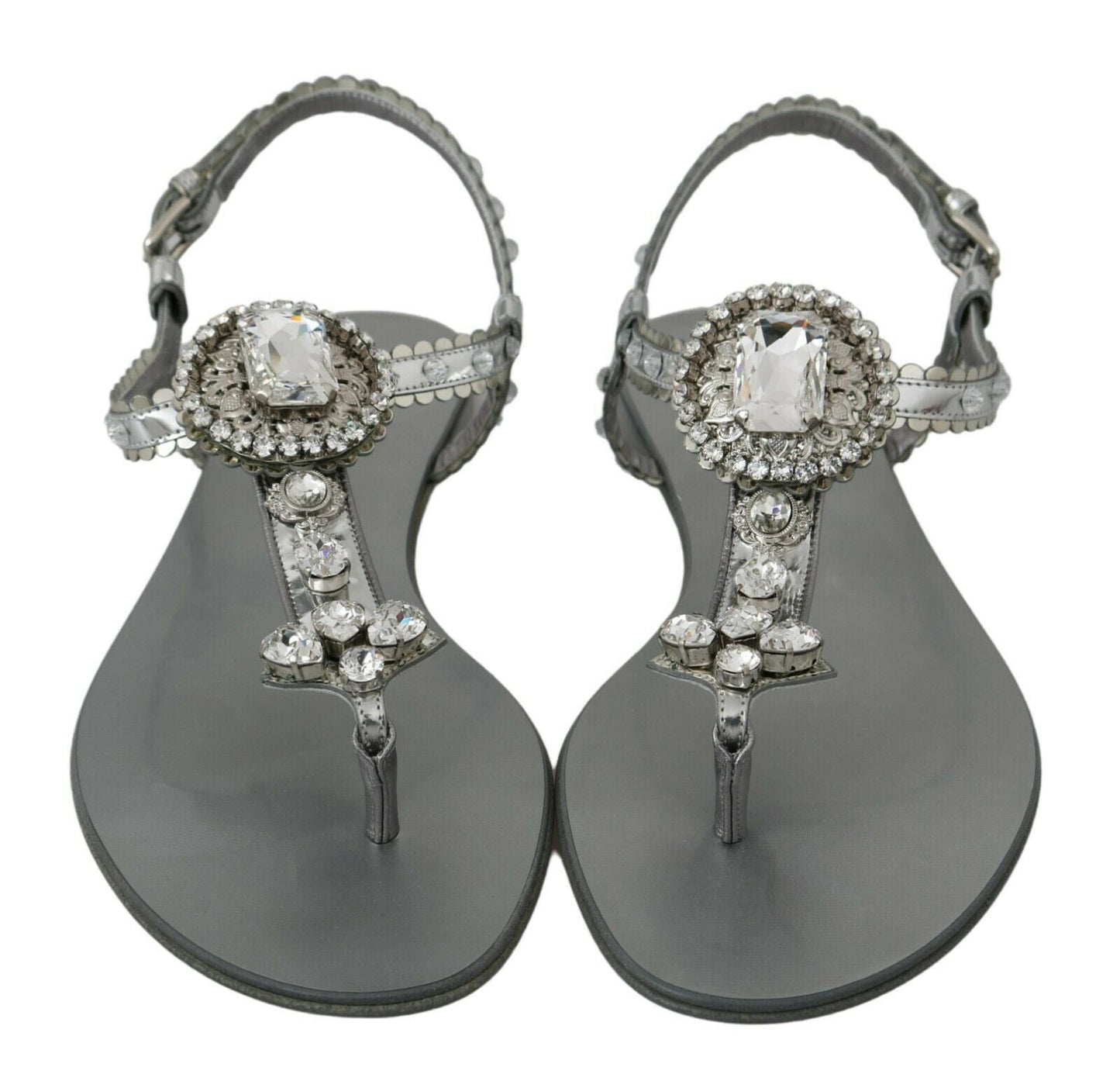 Dolce & Gabbana Silver Crystal Sandals Flip Flops Shoes - SMARTMARTNZ