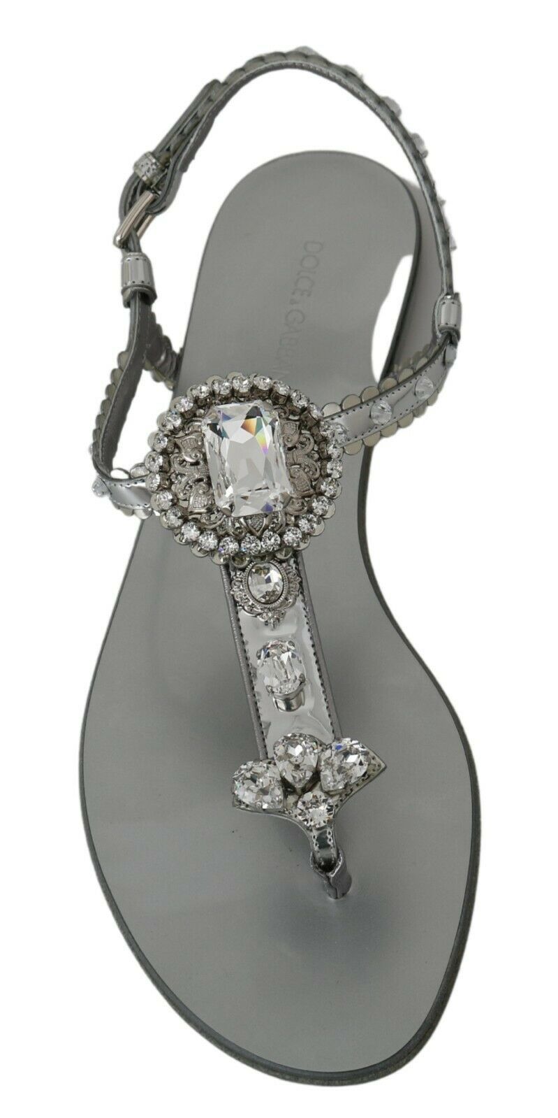 Dolce & Gabbana Silver Crystal Sandals Flip Flops Shoes - SMARTMARTNZ