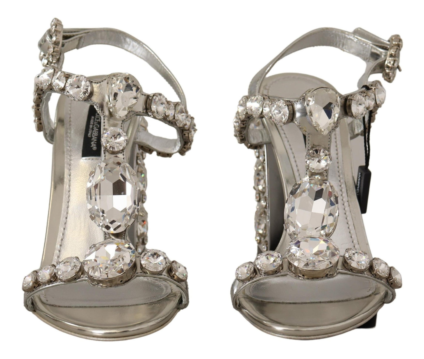 Dolce & Gabbana Silver Crystals Strap Buckle High Heel Sandals - SMARTMARTNZ