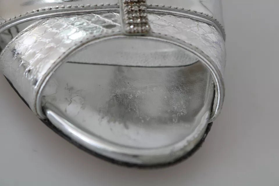 Dolce & Gabbana Silver Crystals T - strap Sandals Leather Shoes - SMARTMARTNZ