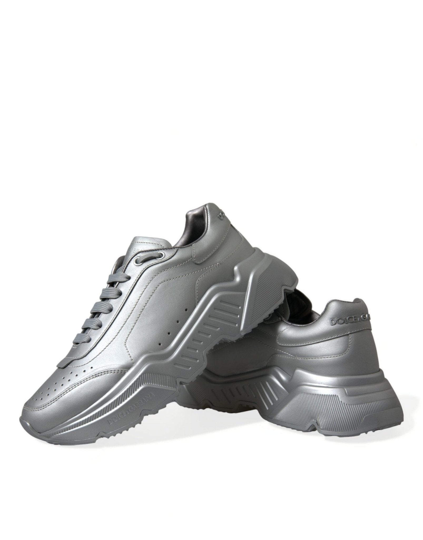 Dolce & Gabbana Silver DAYMASTER Leather Men Casual Sneakers Shoes - SMARTMARTNZ