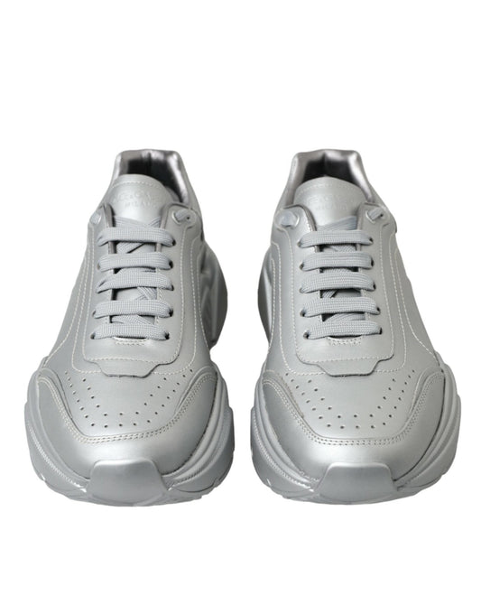 Dolce & Gabbana Silver DAYMASTER Leather Men Casual Sneakers Shoes - SMARTMARTNZ