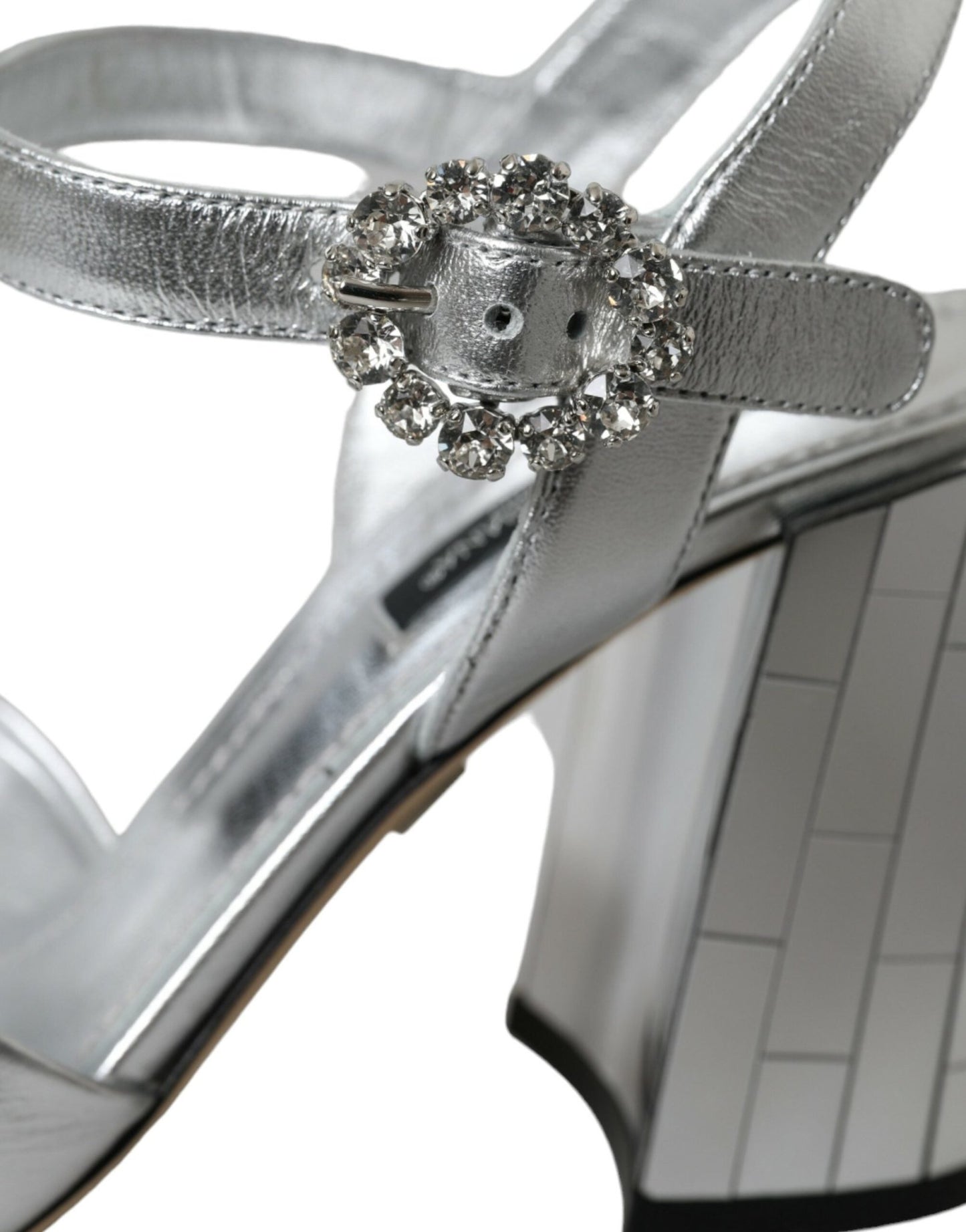 Dolce & Gabbana Silver Lambskin Leather Heels Sandals Shoes - SMARTMARTNZ