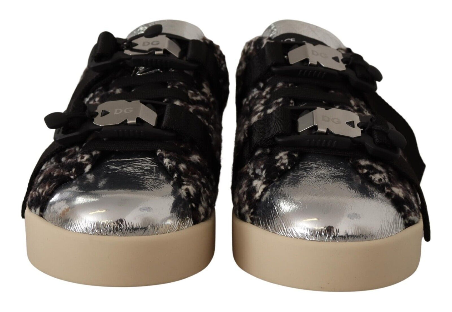 Dolce & Gabbana Silver Leather Brown Cotton Wool Sneakers Shoes - SMARTMARTNZ