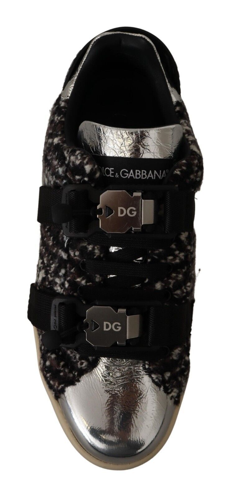 Dolce & Gabbana Silver Leather Brown Cotton Wool Sneakers Shoes - SMARTMARTNZ