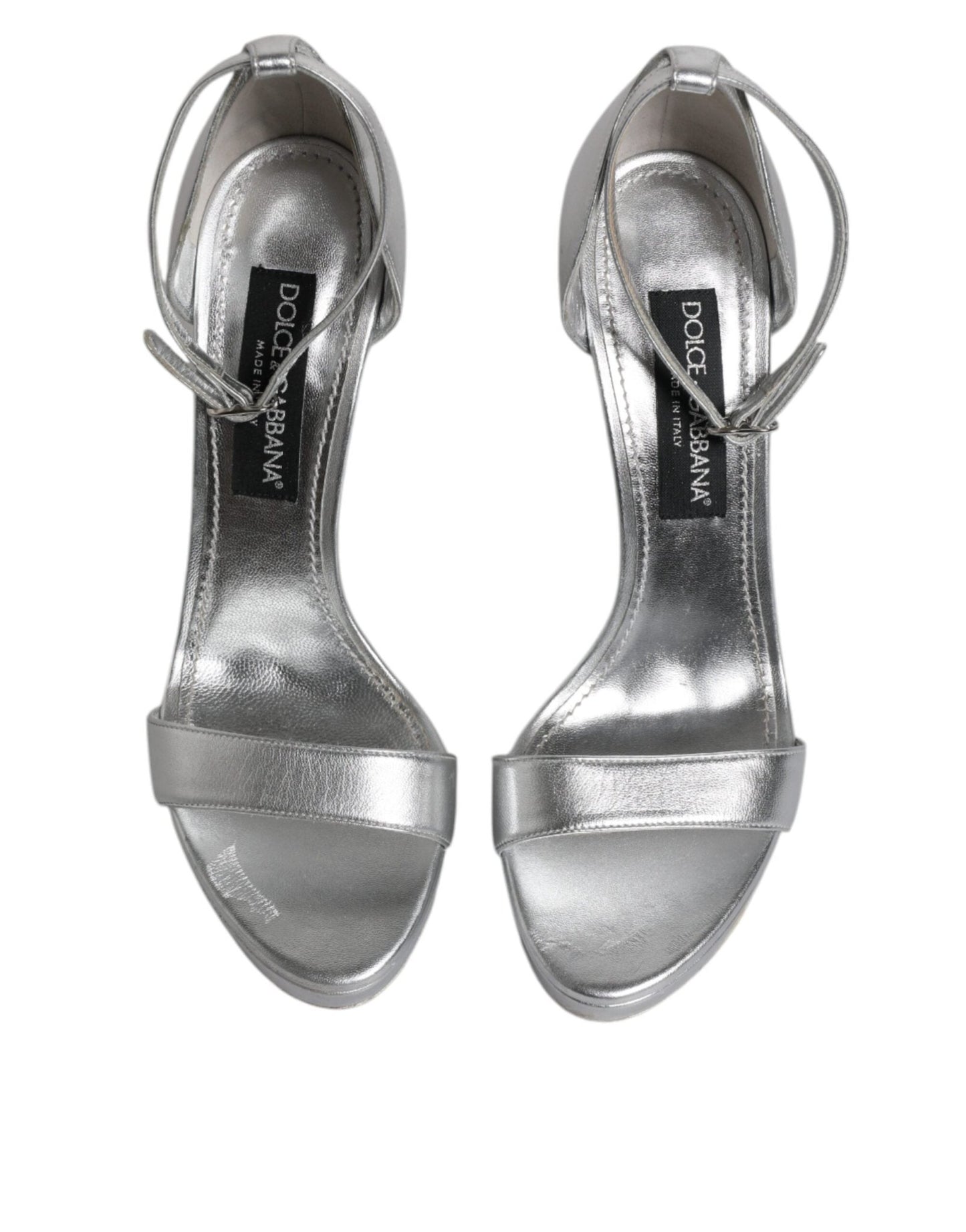 Dolce & Gabbana Silver Leather Platform Keira Sandals Shoes - SMARTMARTNZ