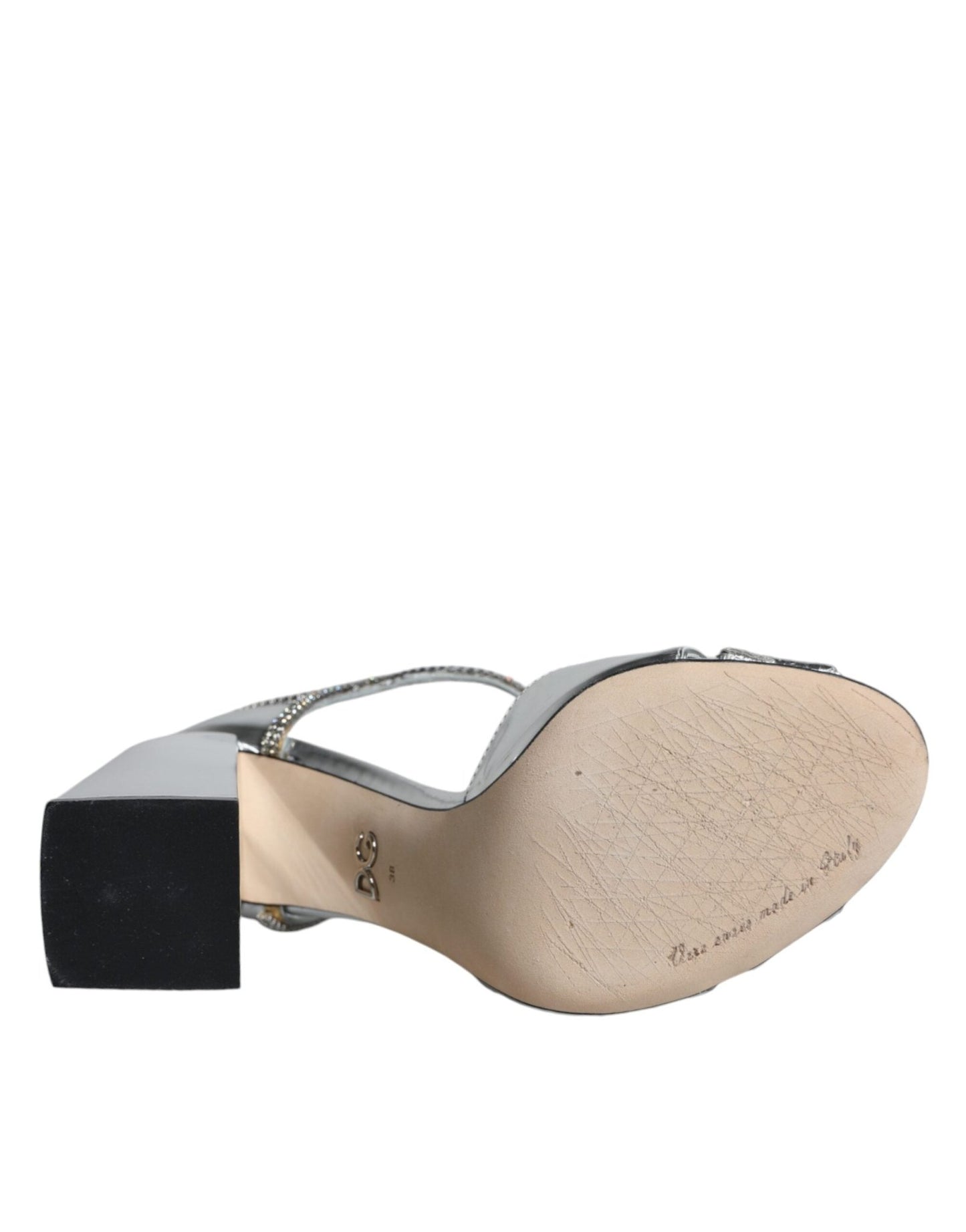 Dolce & Gabbana Silver Leather T - strap Heels Sandals Shoes - SMARTMARTNZ