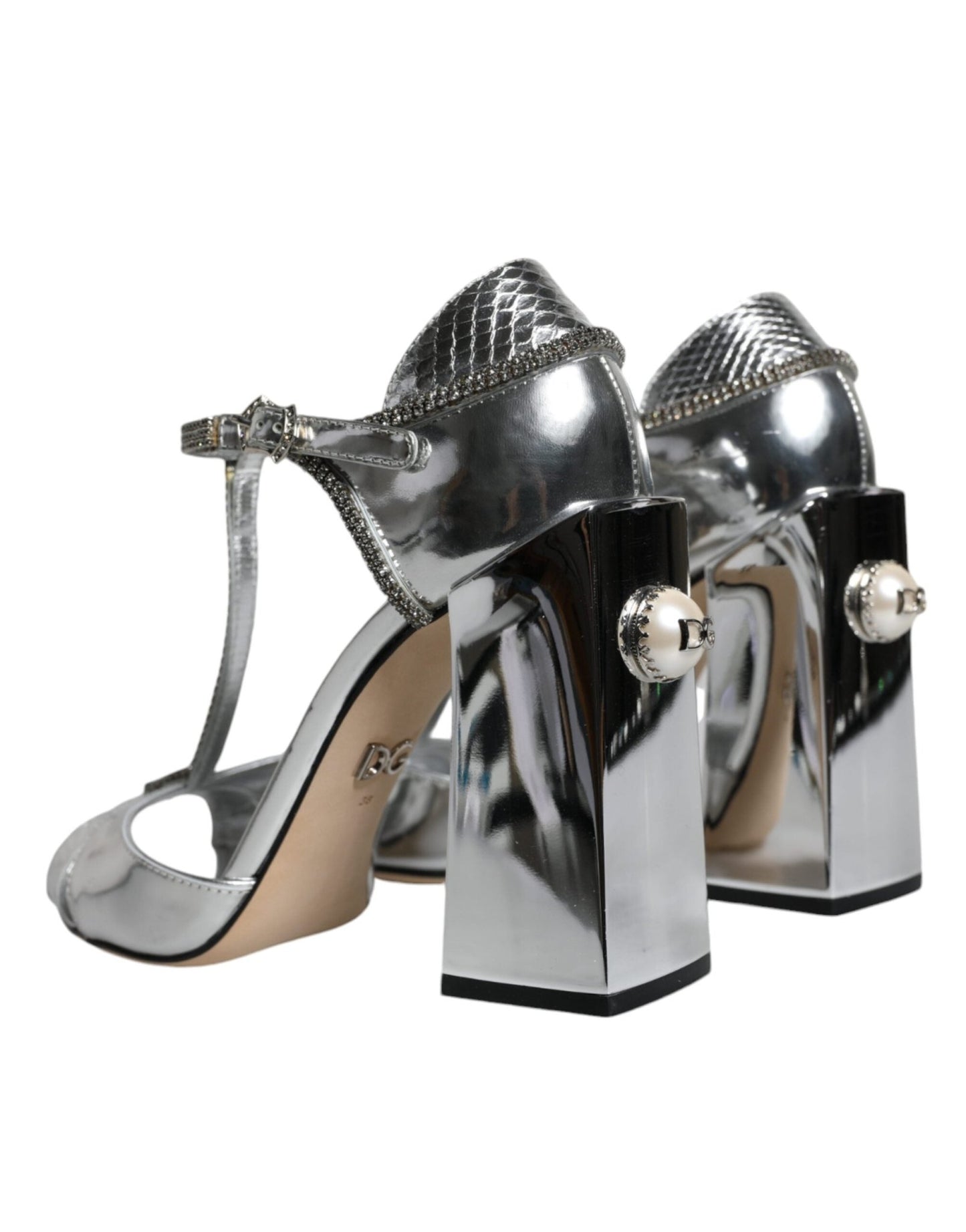 Dolce & Gabbana Silver Leather T - strap Heels Sandals Shoes - SMARTMARTNZ