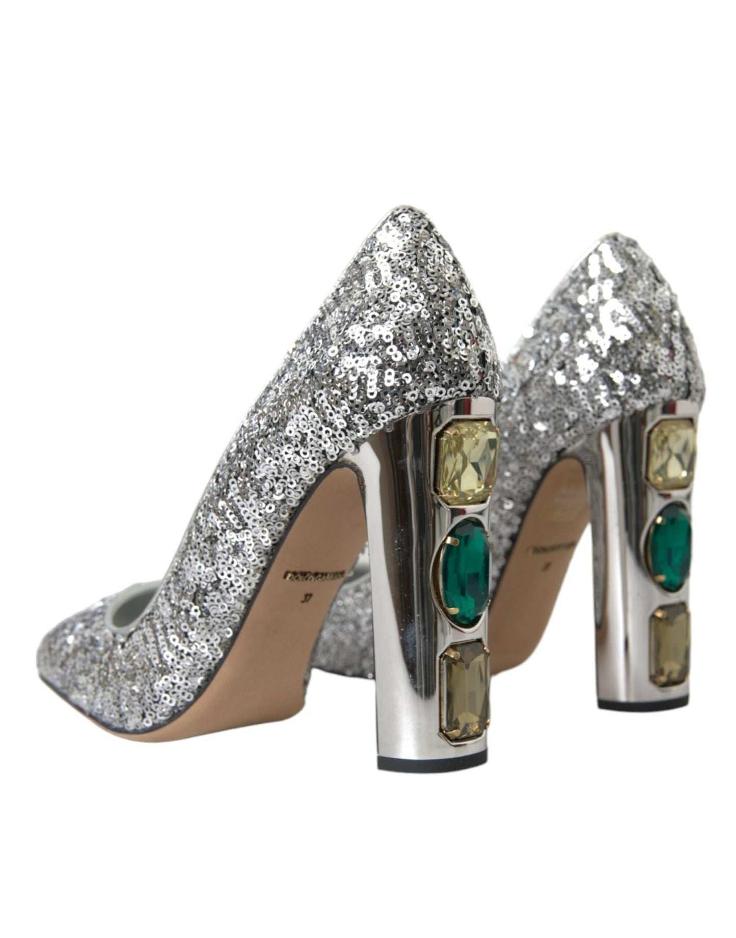 Dolce & Gabbana Silver Sequin Embellished Heels Pumps Shoes - SMARTMARTNZ