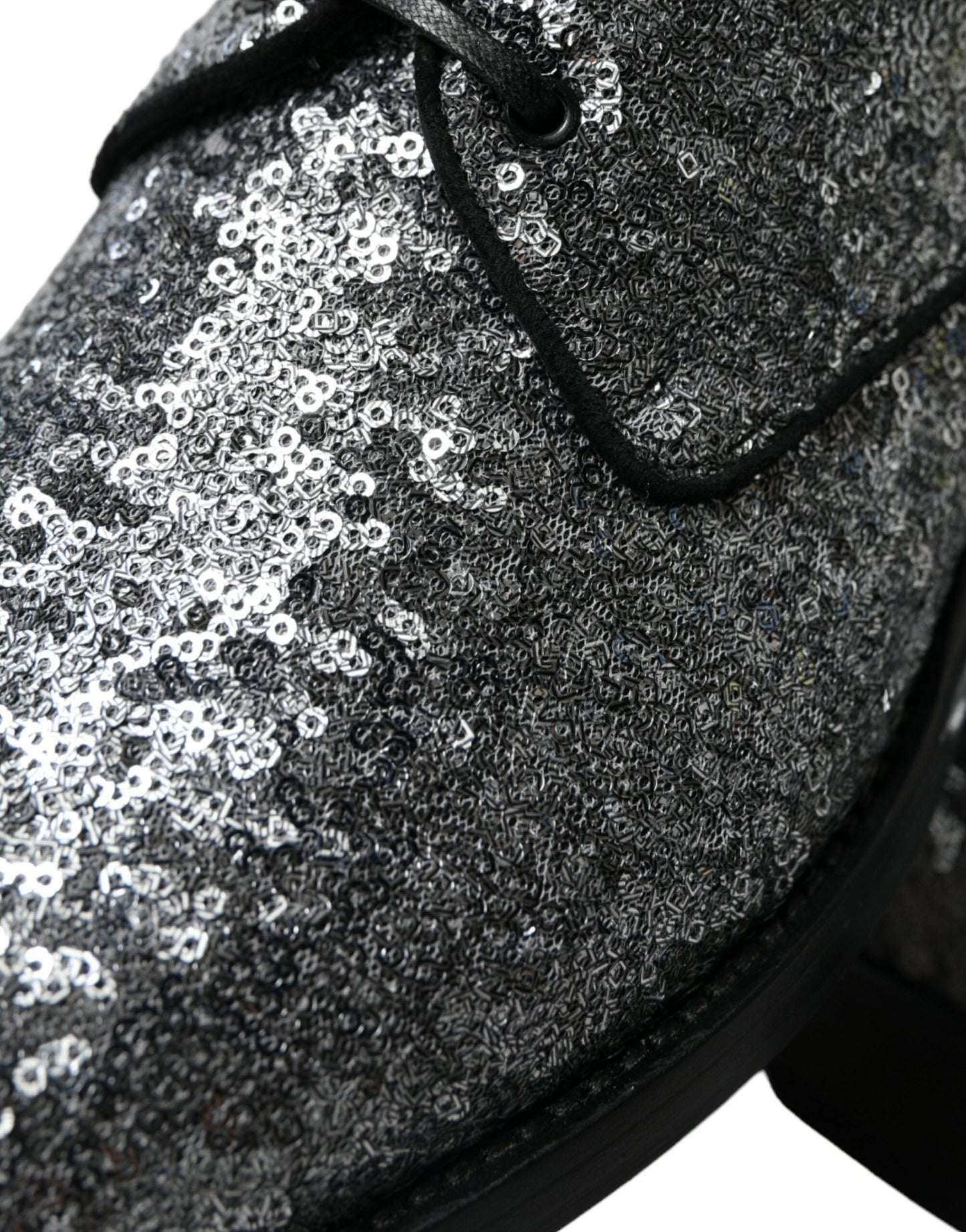 Dolce & Gabbana Silver Sequined Lace Up Men Derby Dress Shoes - SMARTMARTNZ