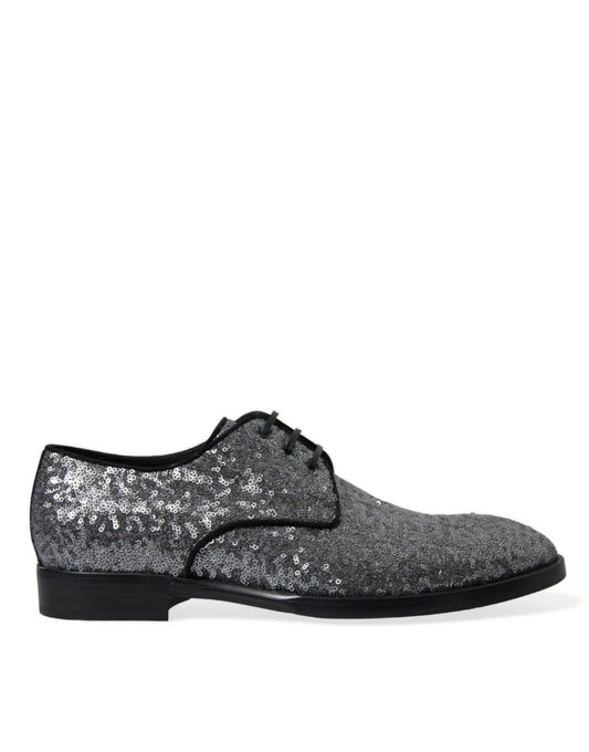 Dolce & Gabbana Silver Sequined Lace Up Men Derby Dress Shoes - SMARTMARTNZ