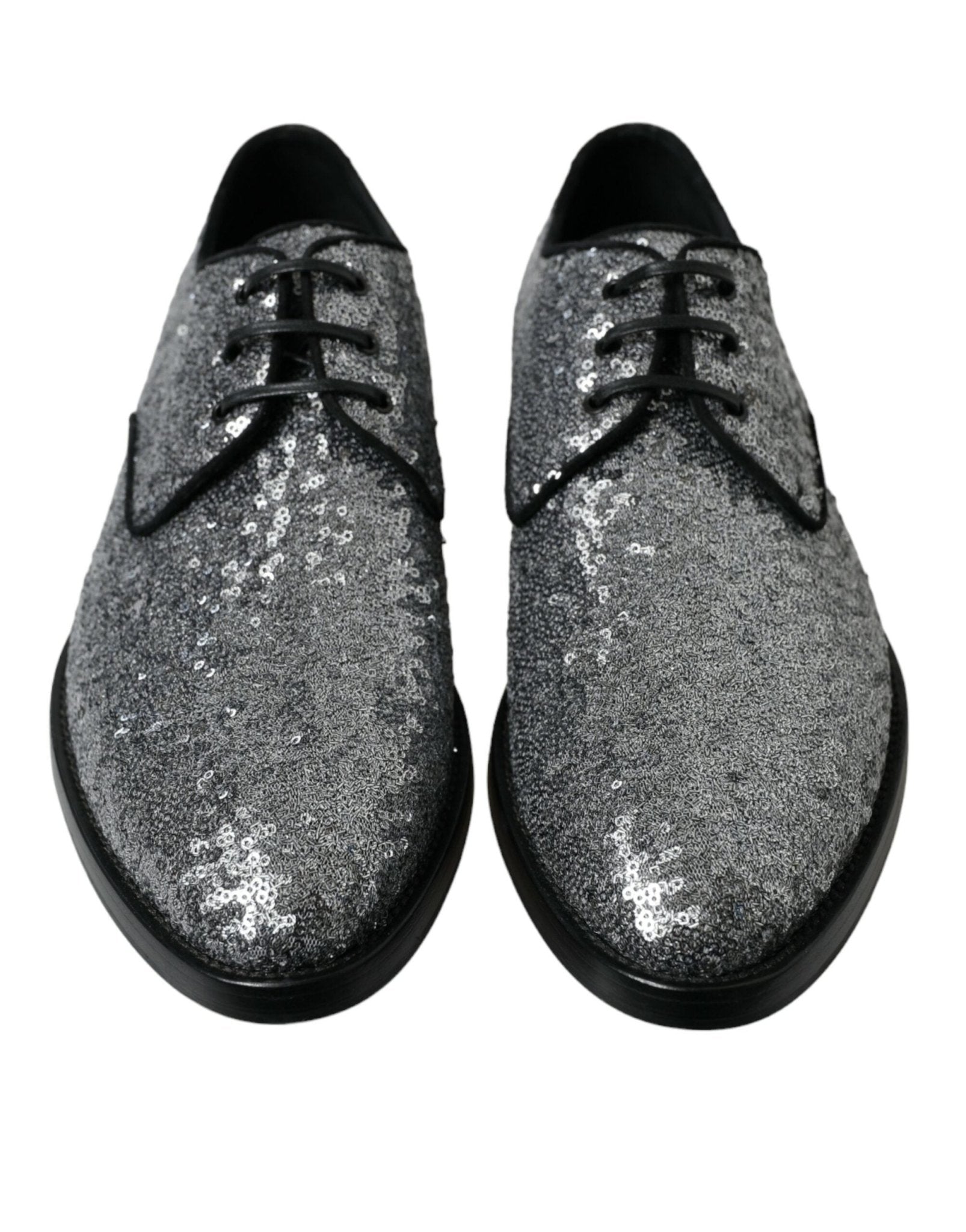 Dolce & Gabbana Silver Sequined Lace Up Men Derby Dress Shoes - SMARTMARTNZ