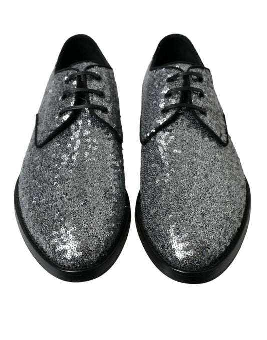 Dolce & Gabbana Silver Sequined Lace Up Men Derby Dress Shoes - SMARTMARTNZ