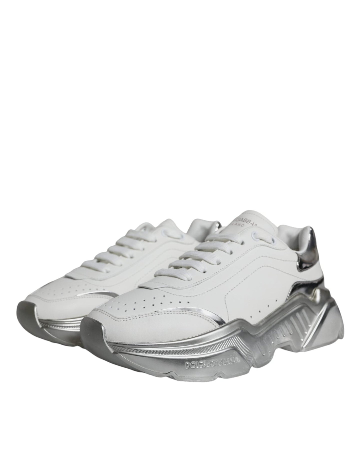 Dolce & Gabbana Silver White Daymaster Low Top Sneakers Shoes - SMARTMARTNZ