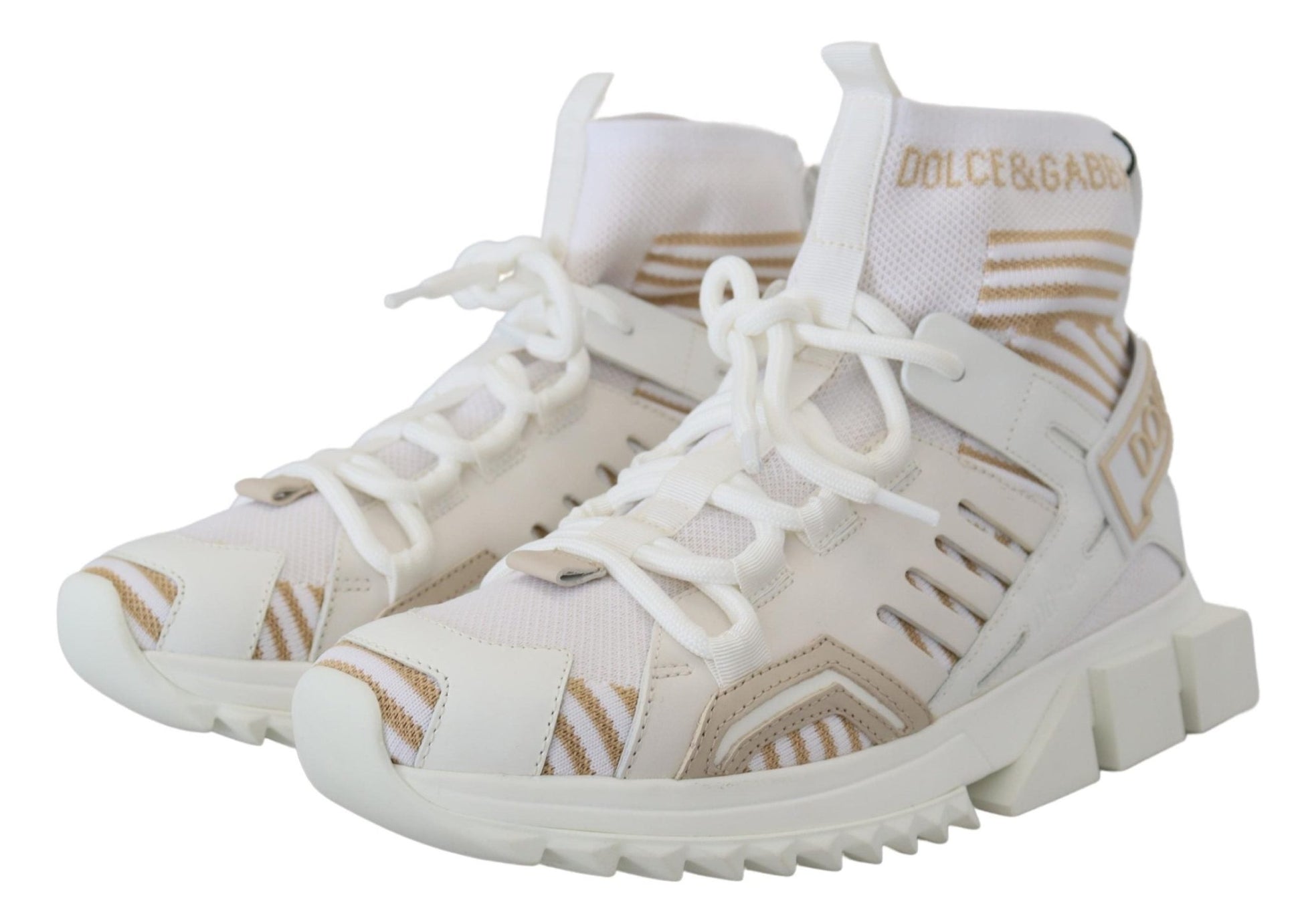 Dolce & Gabbana White Beige Sorrento Sneakers Shoes - SMARTMARTNZ