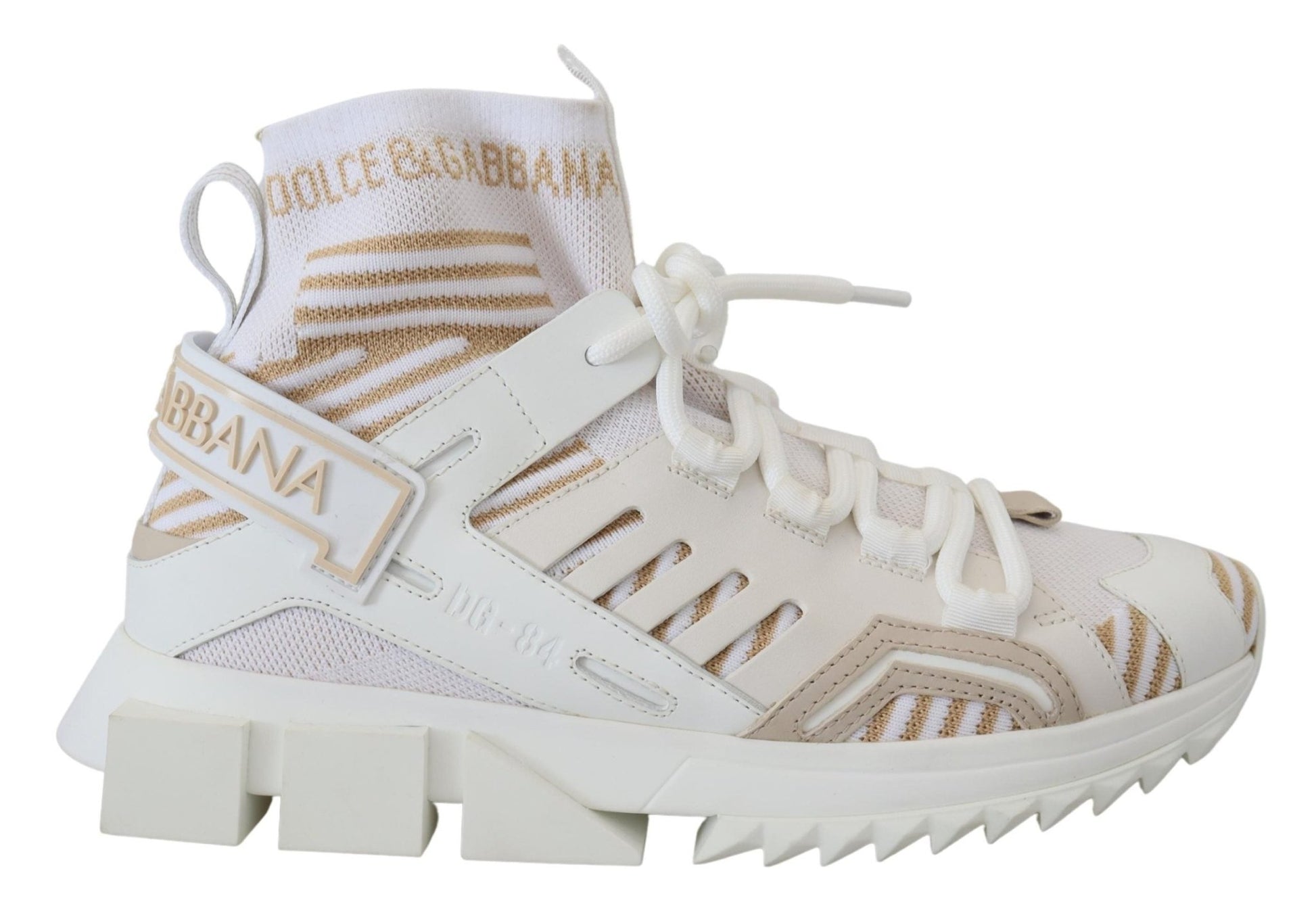 Dolce & Gabbana White Beige Sorrento Sneakers Shoes - SMARTMARTNZ