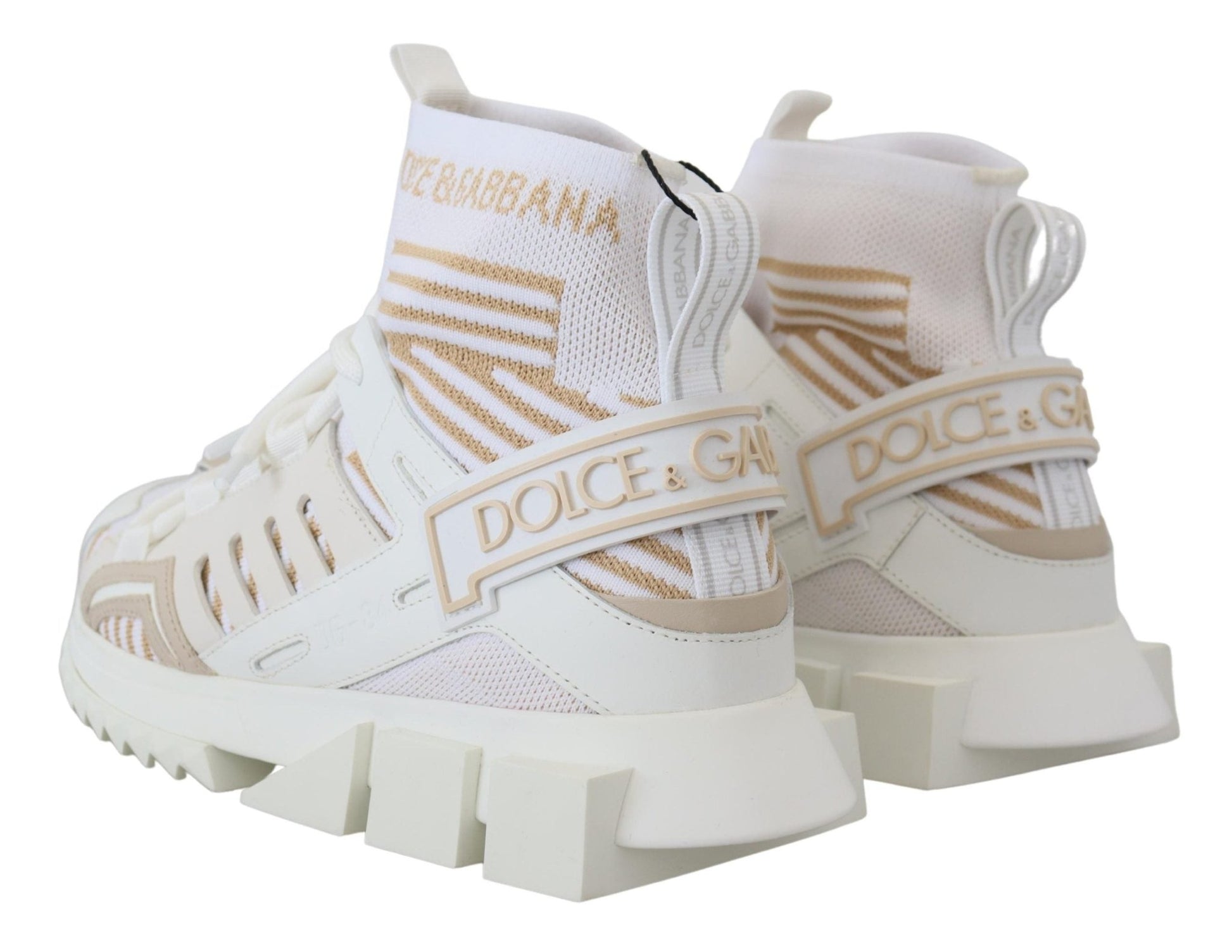 Dolce & Gabbana White Beige Sorrento Sneakers Shoes - SMARTMARTNZ