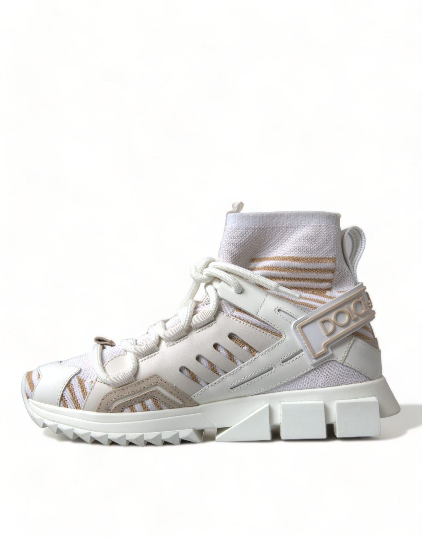 Dolce & Gabbana White Beige Sorrento Socks Sneakers Shoes - SMARTMARTNZ