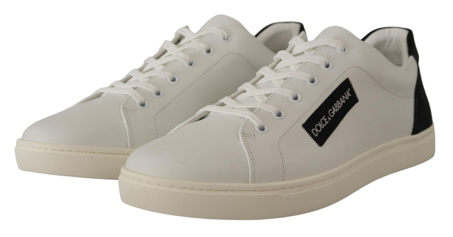 Dolce & Gabbana White Black Leather Low Shoes Sneakers - SMARTMARTNZ