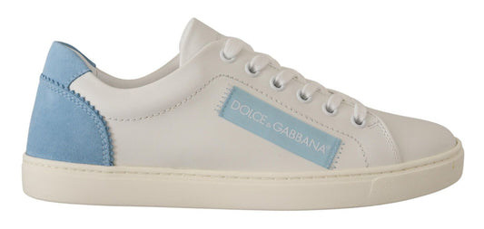 Dolce & Gabbana White Blue Leather Low Top Sneakers Shoes - SMARTMARTNZ