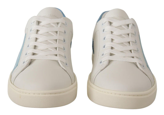 Dolce & Gabbana White Blue Leather Low Top Sneakers Shoes - SMARTMARTNZ