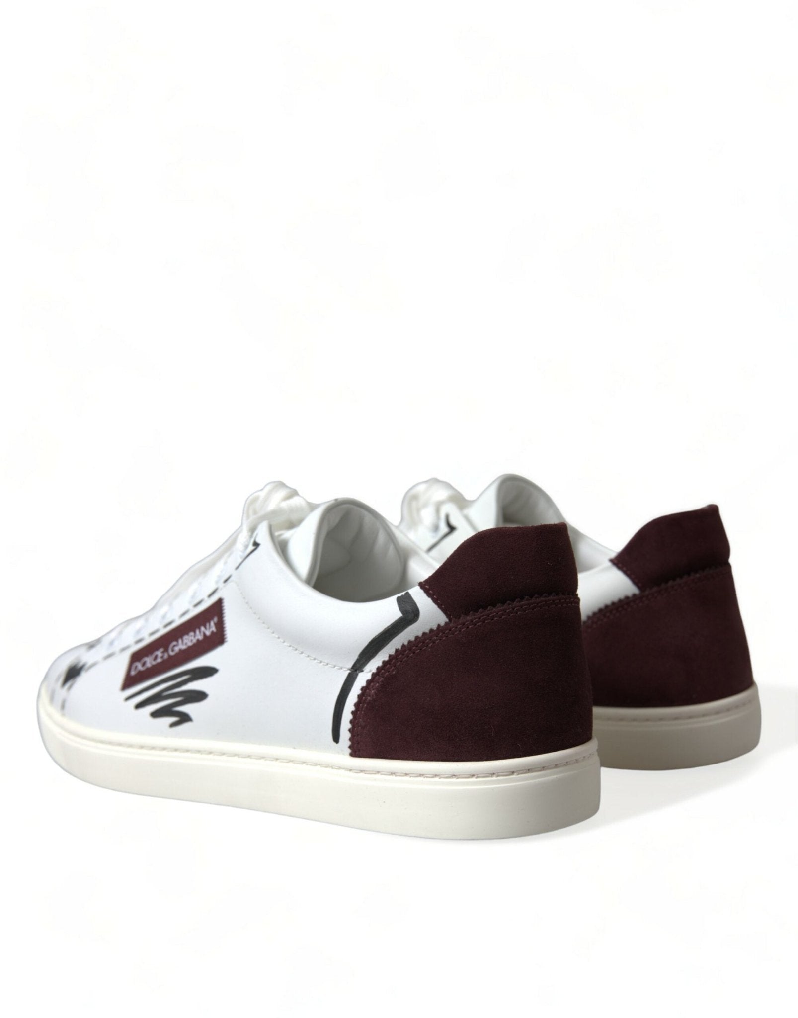 Dolce & Gabbana White Bordeaux Leather Logo Low Top Sneakers Shoes - SMARTMARTNZ