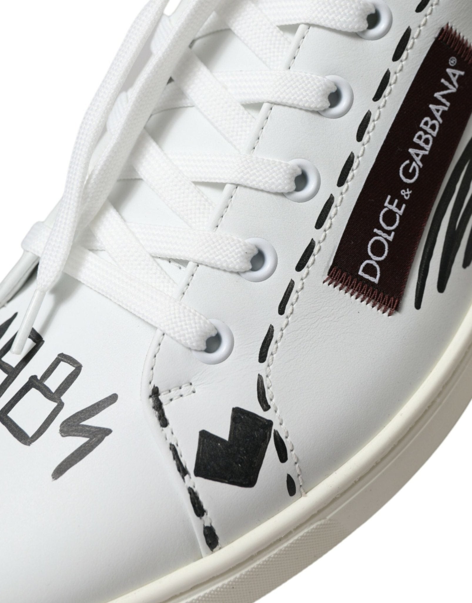 Dolce & Gabbana White Bordeaux Leather Logo Low Top Sneakers Shoes - SMARTMARTNZ