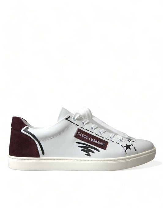 Dolce & Gabbana White Bordeaux Leather Logo Low Top Sneakers Shoes - SMARTMARTNZ