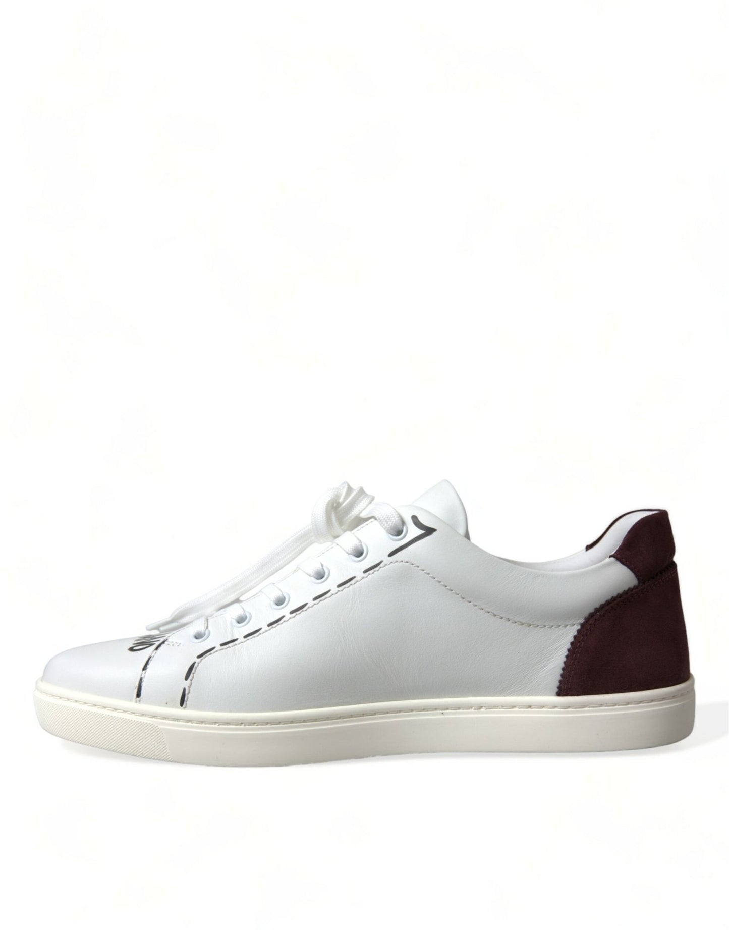 Dolce & Gabbana White Bordeaux Leather Logo Low Top Sneakers Shoes - SMARTMARTNZ