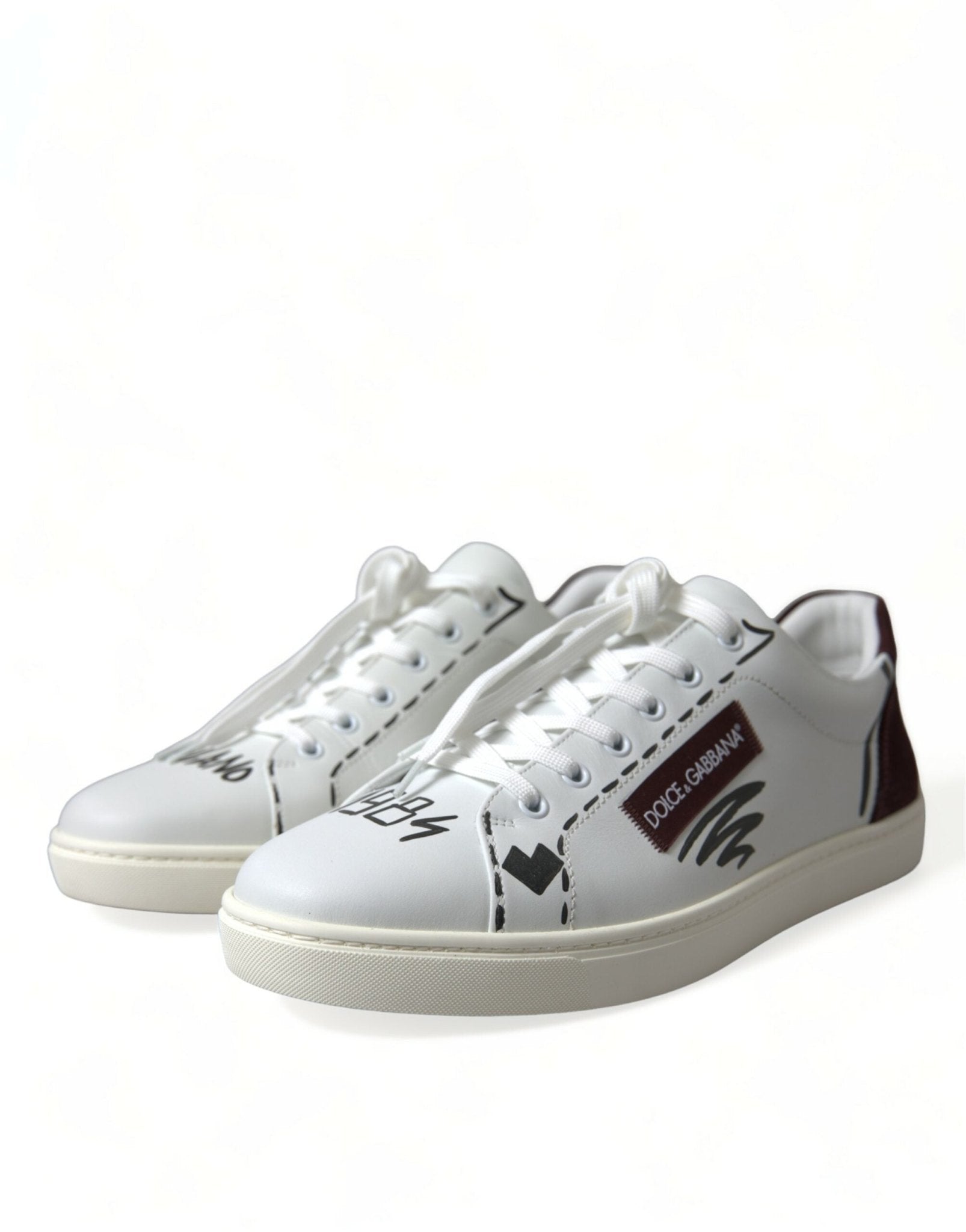 Dolce & Gabbana White Bordeaux Leather Logo Low Top Sneakers Shoes - SMARTMARTNZ