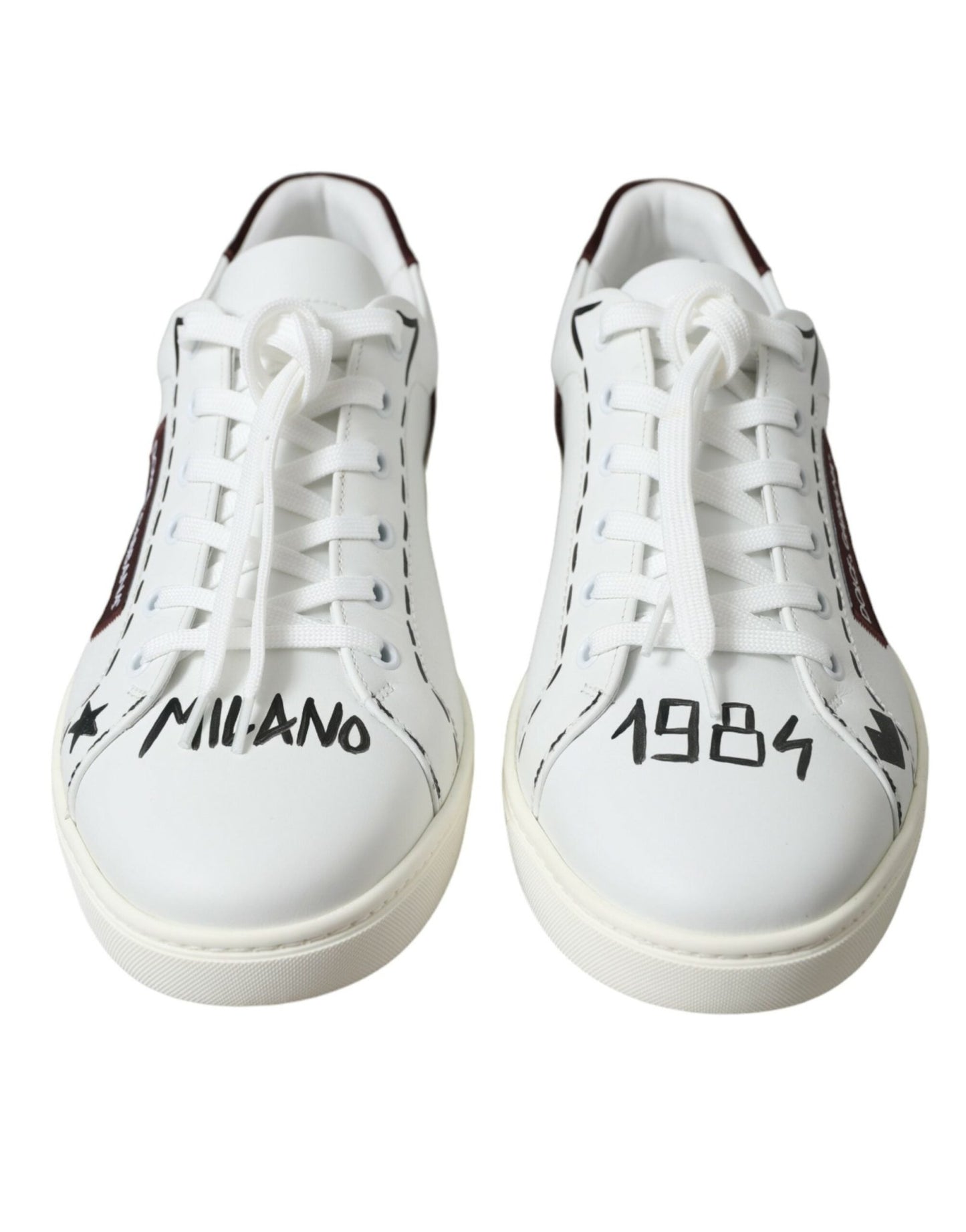 Dolce & Gabbana White Bordeaux Leather Logo Low Top Sneakers Shoes - SMARTMARTNZ