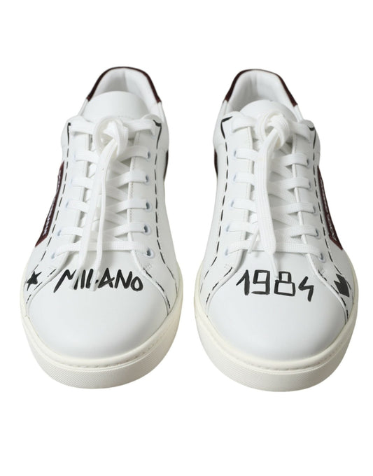 Dolce & Gabbana White Bordeaux Leather Logo Low Top Sneakers Shoes - SMARTMARTNZ