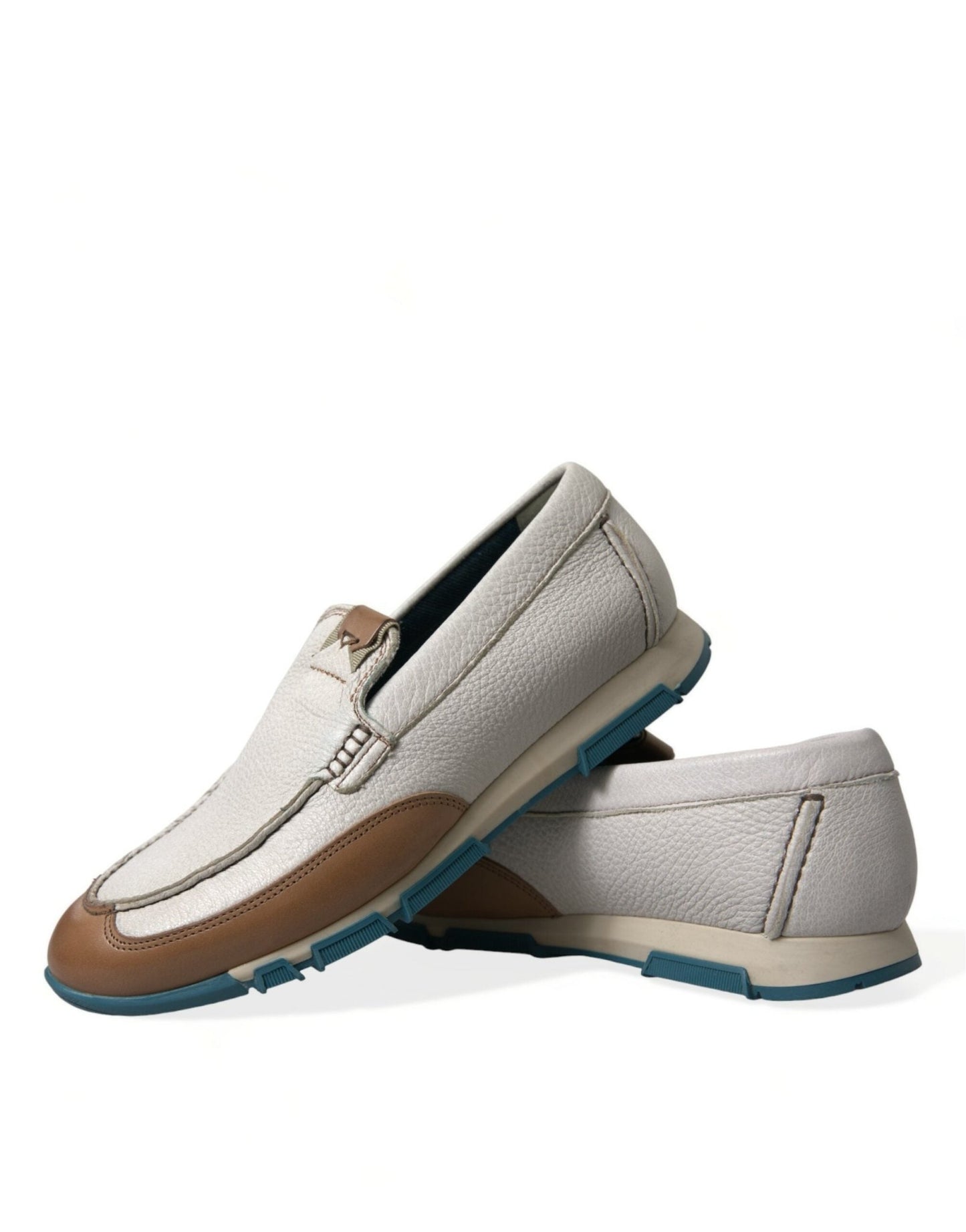 Dolce & Gabbana White Brown Leather Slip On Men Moccasin Shoes - SMARTMARTNZ