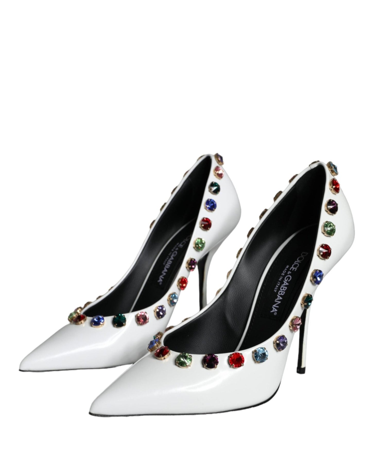 Dolce & Gabbana White Crystal Leather High Heels Pumps Shoes - SMARTMARTNZ