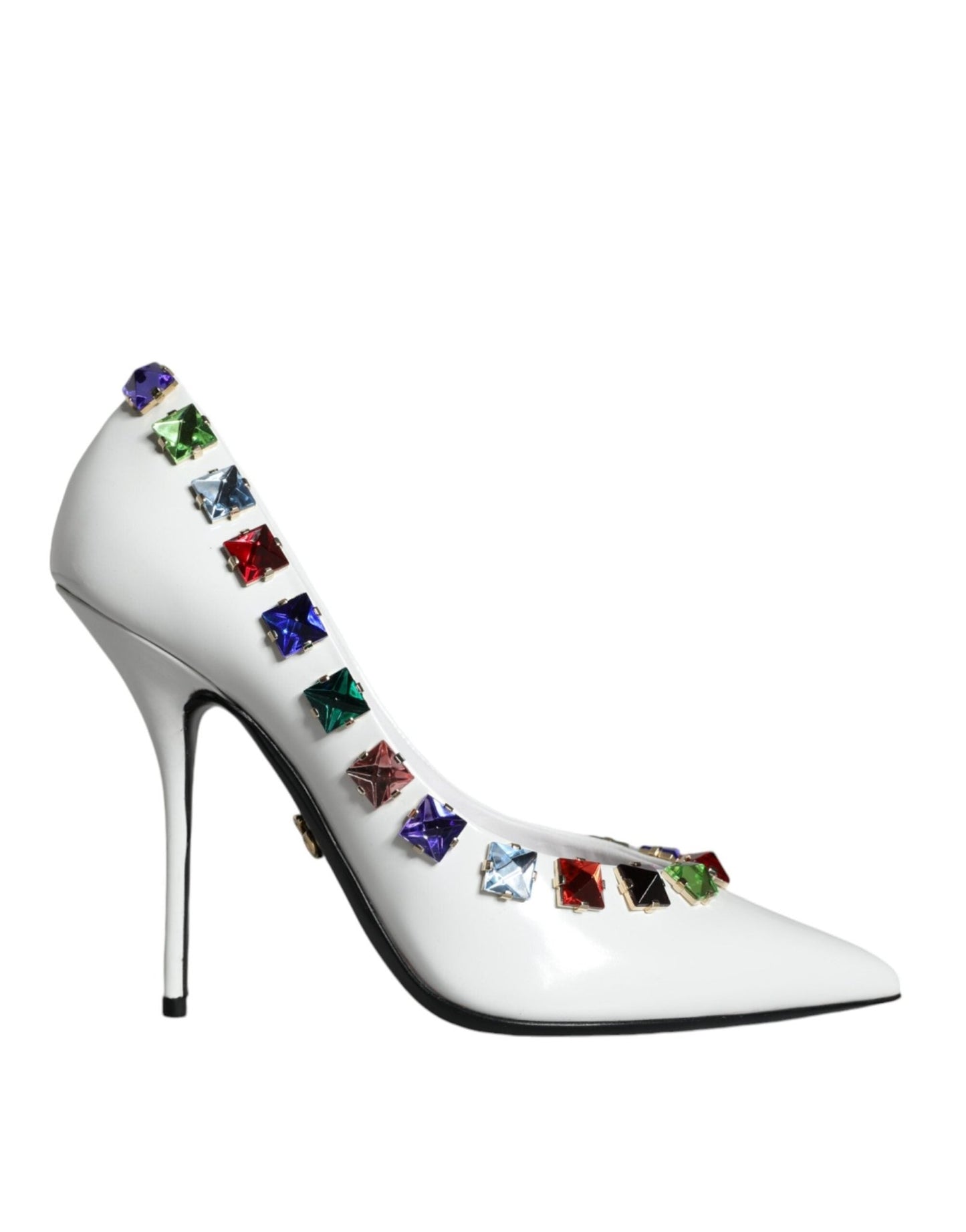 Dolce & Gabbana White Crystals Leather High Heels Pumps Shoes - SMARTMARTNZ