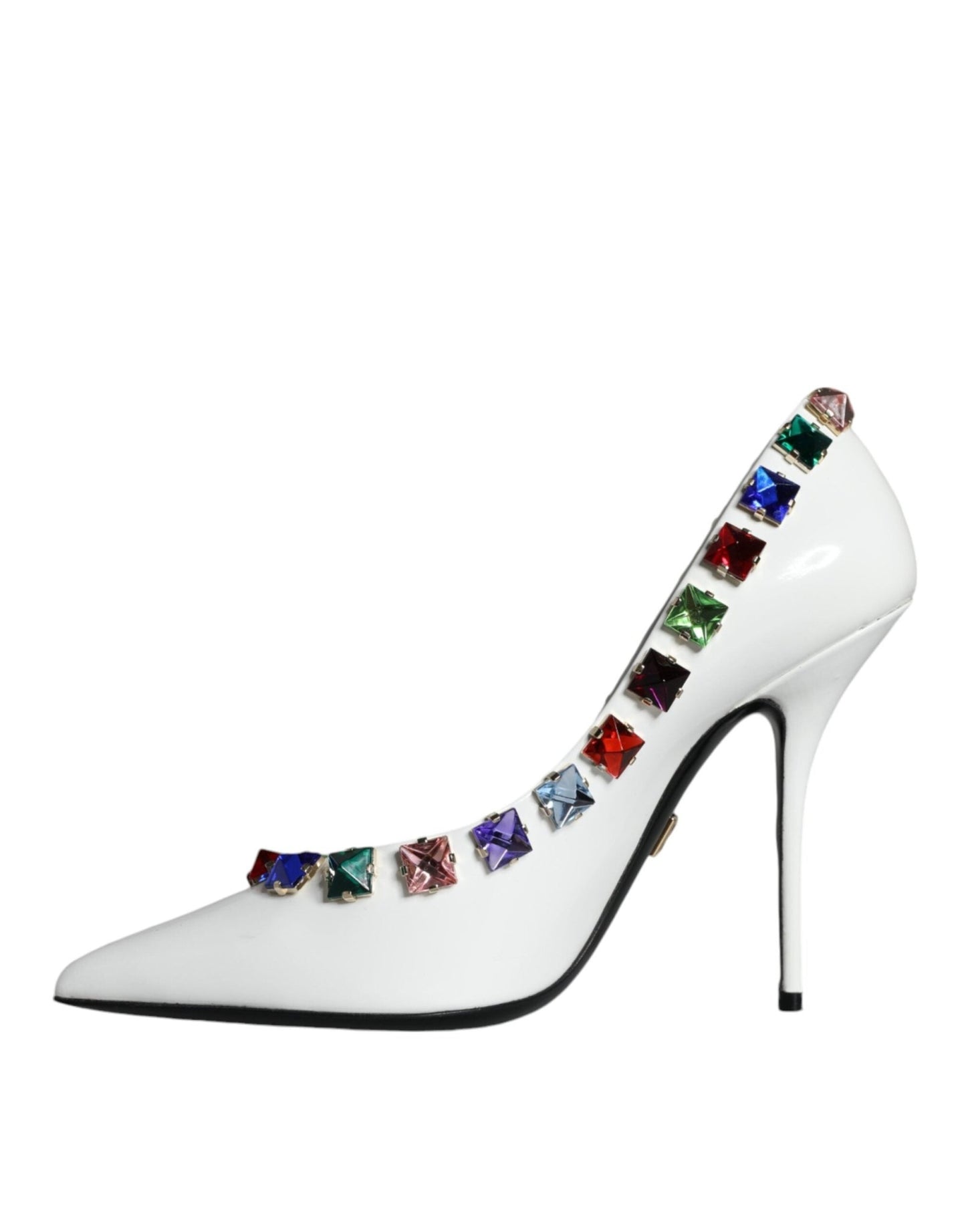 Dolce & Gabbana White Crystals Leather High Heels Pumps Shoes - SMARTMARTNZ